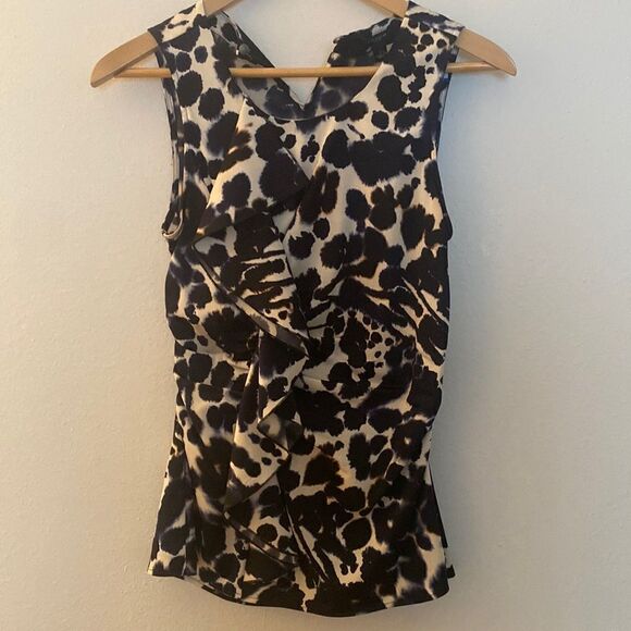 Ann Taylor sz 2 blouse with ruffle detail some stretch gorgeous print - Picture 1 of 5